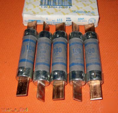 New lot 5 eagle no 655 100 a 250 v fuse class h 
