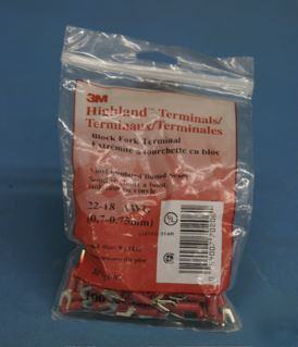 Qty 100 3M BFV18-8C block fork vinyl ins 22-18 awg 