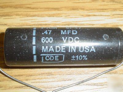 5 cde 600V 0.47UF hi volt axial capacitors black cat 