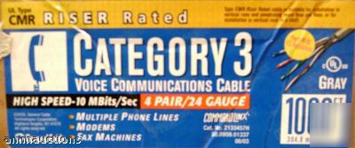 Cmr cat 3 voice cable 4 pr 24 awg gray 2133457H 250'