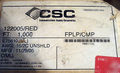 Copper fire wire 16 awg 2 conductor red 1000' spool 20#