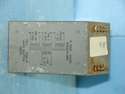 Power transformer rollins 115 250 500 28 v ac ma 40 200