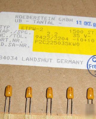 Lot of 15,000 2.2UF 35V 10% dipped tantalum capacitors