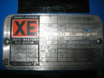 Reliance energy efficient xe motor 150 hp 1785 rpm 444T