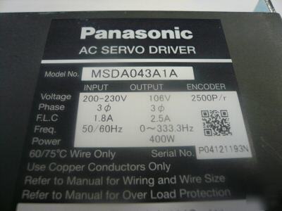 Panasonic 400 watt MSDA043A1A 3 phase ac servo driver 