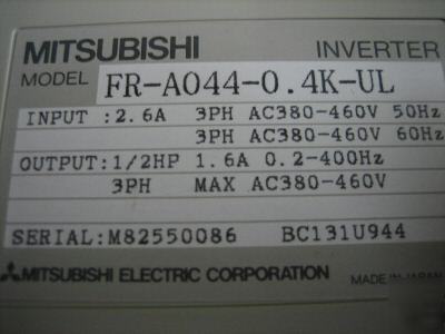 Mitsubishi/freqrol fr-A044-0.4K-ul compact inverter 