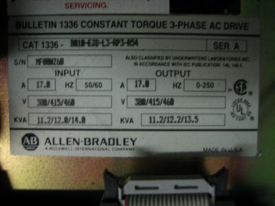 Ab allen bradley ac drive 1336-B010-ejd-L3-RP3-R54 10HP