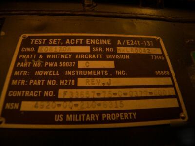 Aircraft engine test set pratt & whitney howell inst.