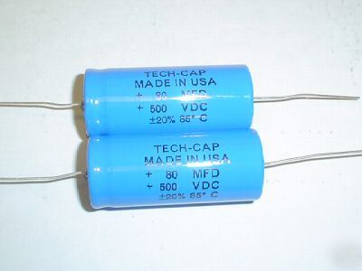 New 10 pcs tech-cap 500V 80UF hi volt axial capacitors 