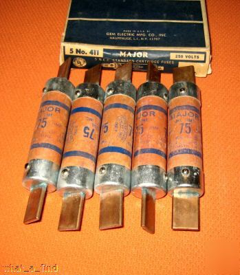 New lot 5 major 75 amp 250 volt fuse gem frn-r-75 