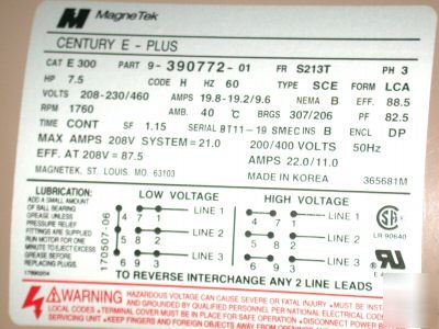 New magnetek 7.5 hp century e-plus motor cat# e 300