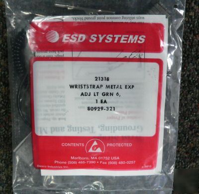 Esd systems 21318 wriststrap metal exp adj lt grn 6