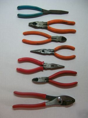 Pliers lot 7 pcs misc needlenose,diagonal cut, duckbil