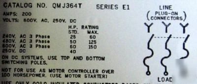 Square d 200 amp panelboard switch QMJ364T excl++