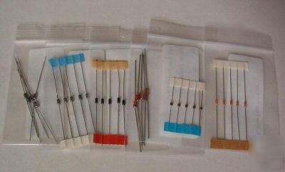 Zener diodes - 6 values available - 20 zeners - bin 