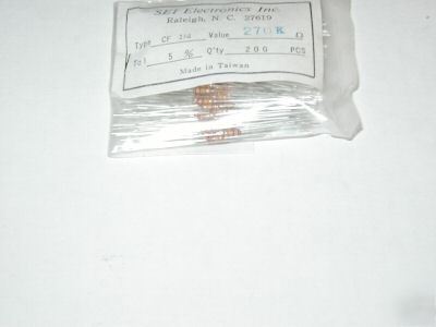 Carbon film resistors 1/4 watt 270 ohms pk of 200