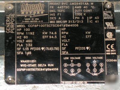 Lincoln 100 hp electric motor