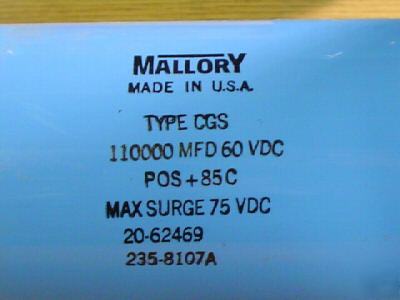 1 mallory 60V 110,000UF computer grade bus capacitor