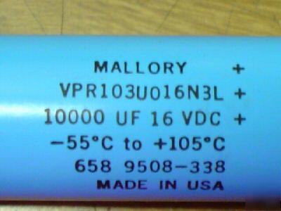 10 mallory 16V 10000UF low esr 105C radial capacitors