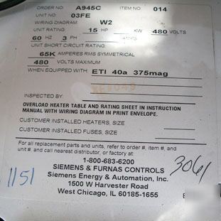 Siemens motor control bucket 40A ED63A040