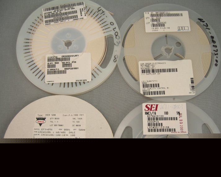 ~ 12,000 smd 100 ohm resistors, 1206 and 0603, some 1%