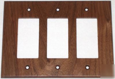 Black walnut triple gfi decora switchplate vert. gr.