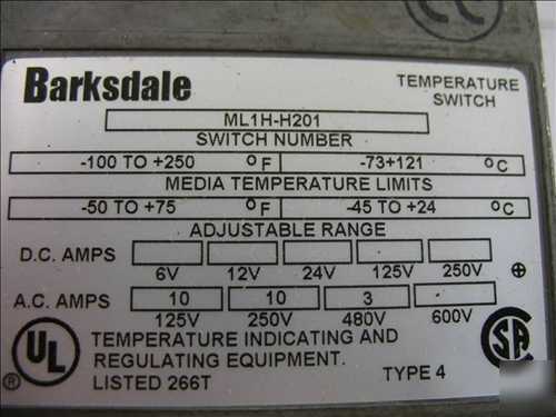 New barksdale ML1H-H201 temperature switch 