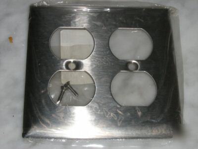 Hubbell S82 gang 2 duplex outlet cover stainless steel