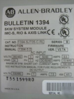 Allen bradley 1394-SJT05-c-rl servo controller w/ 3KW 