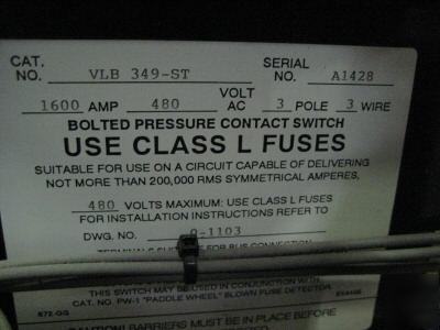 Bolted pressure contact switch vl 349-st 1600 amp 480 v