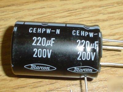 New 10 marcon 200V 220UF 3 lead radial capacitors 