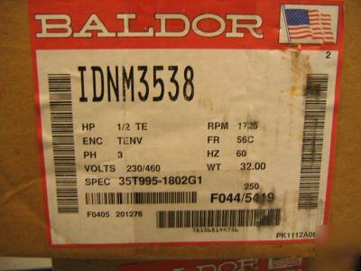 Baldor ac inverter drive motor IDNM3538 1/2HP 230/460V 